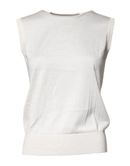 Dolce & Gabbana Cream Sleeveless Silk Round Neck Tank Top