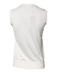 Dolce & Gabbana Cream Sleeveless Silk Round Neck Tank Top