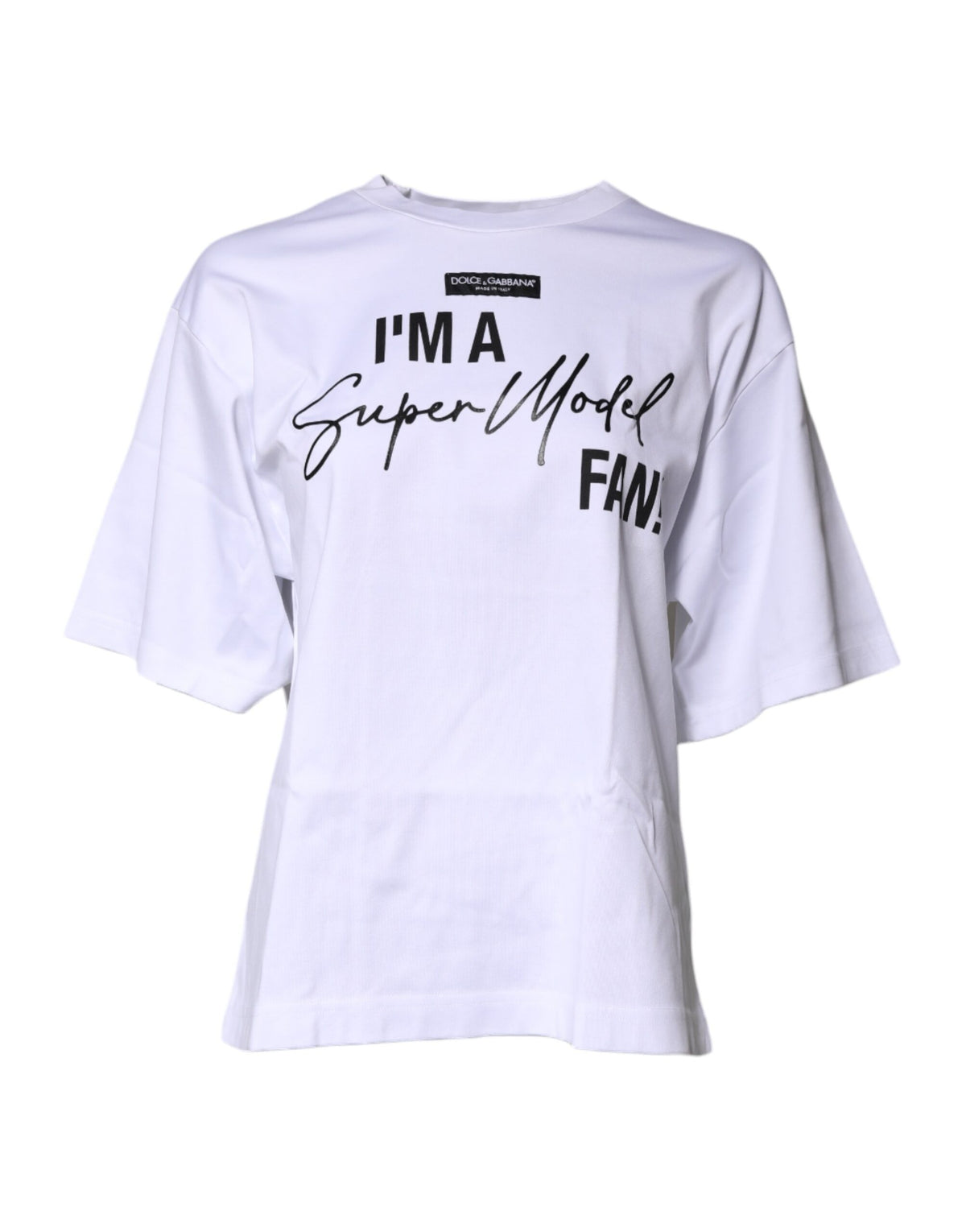 Dolce & Gabbana White Printed Cotton Round Neck Top T-shirt