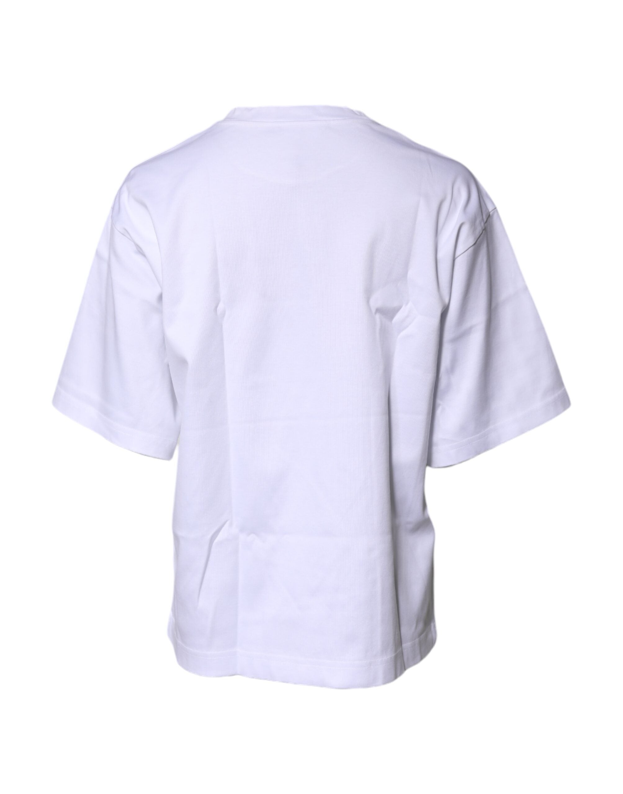 Dolce & Gabbana White Printed Cotton Round Neck Top T-shirt