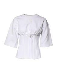 Dolce & Gabbana White Cotton Blend 3/4 Sleeves Blouse Top