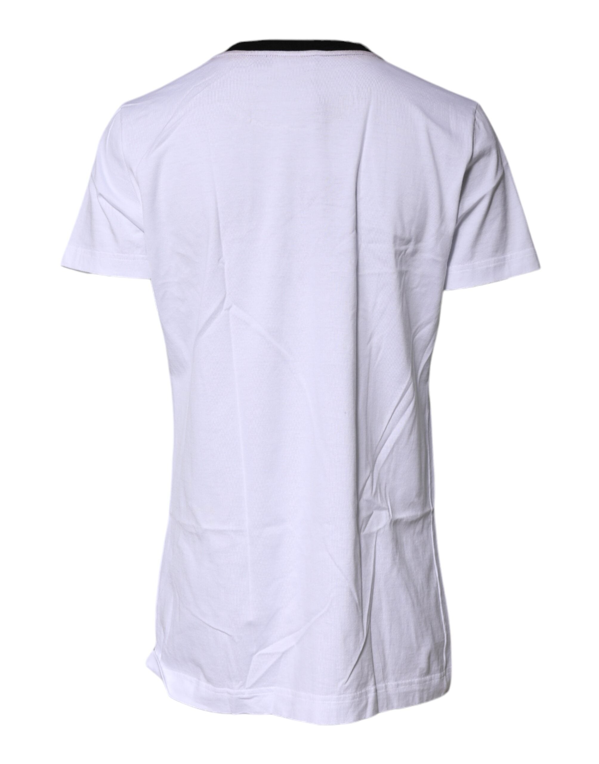 Dolce & Gabbana White Printed Round Neck Top Cotton T-shirt