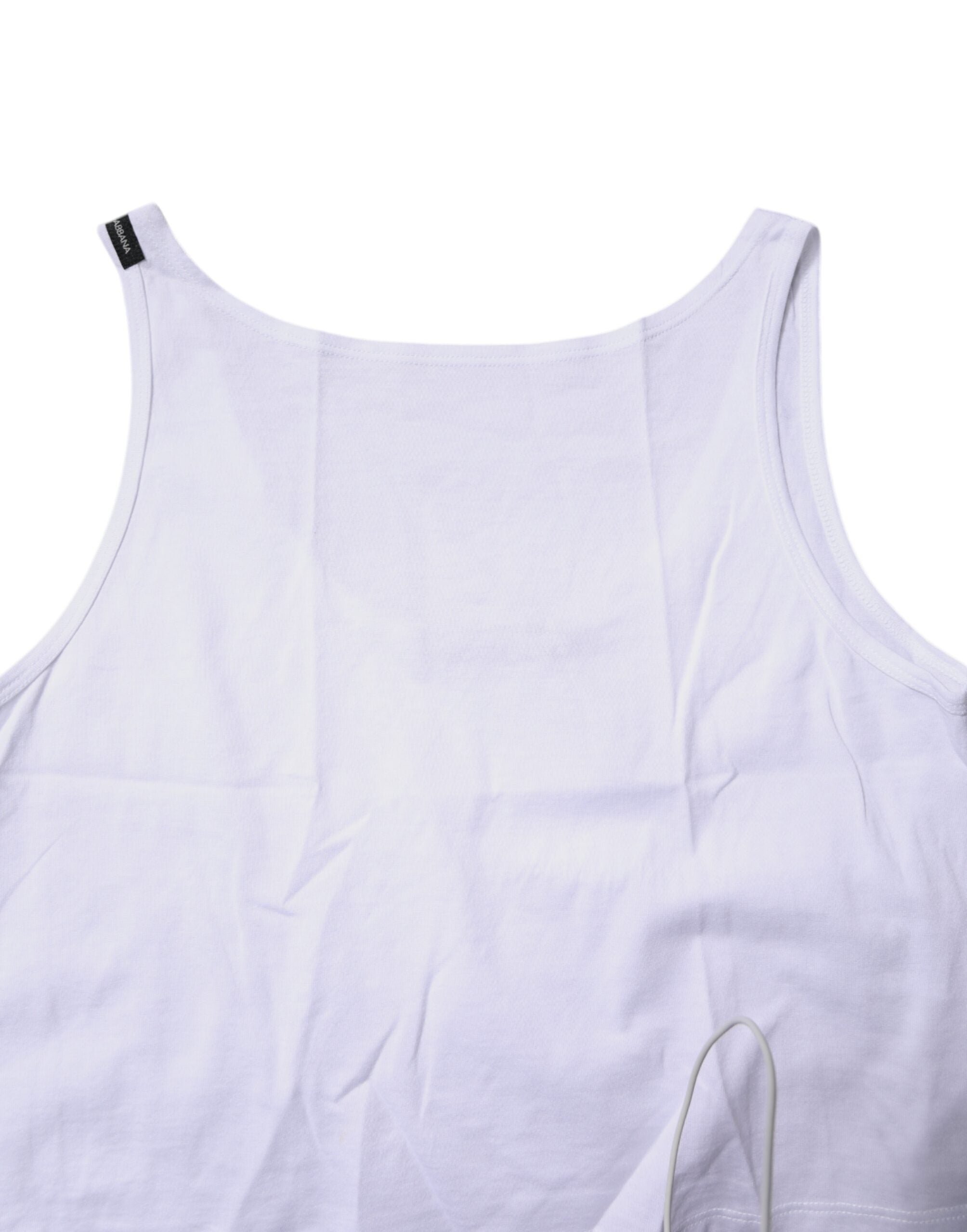 Dolce & Gabbana White Cotton Sleeveless Round Neck Tank Top