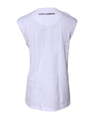 Dolce & Gabbana White Cotton Sleeveless Printed Tank T-shirt