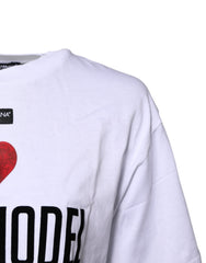 Dolce & Gabbana White Printed Round Neck Top Cotton T-shirt