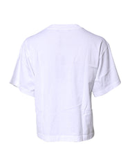 Dolce & Gabbana White Printed Round Neck Top Cotton T-shirt