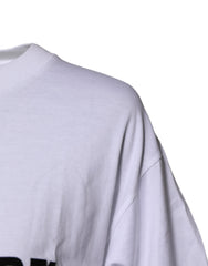 Dolce & Gabbana White Printed Round Neck Top Cotton T-shirt