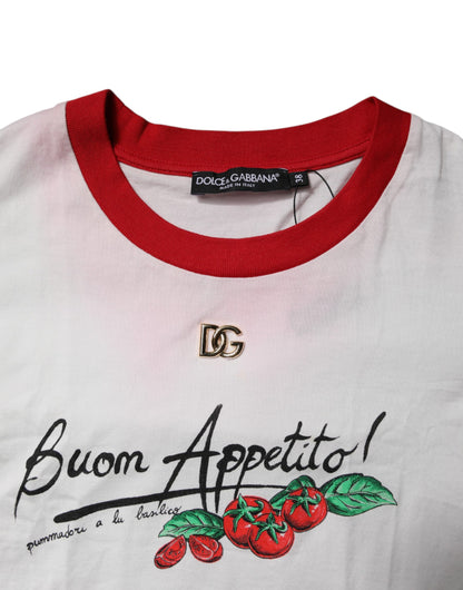 Dolce &amp; Gabbana Hvit Printet Rund Hals Kort Topp T-skjorte