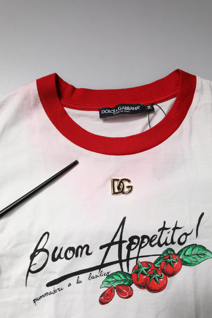 Dolce &amp; Gabbana Hvit Printet Rund Hals Kort Topp T-skjorte