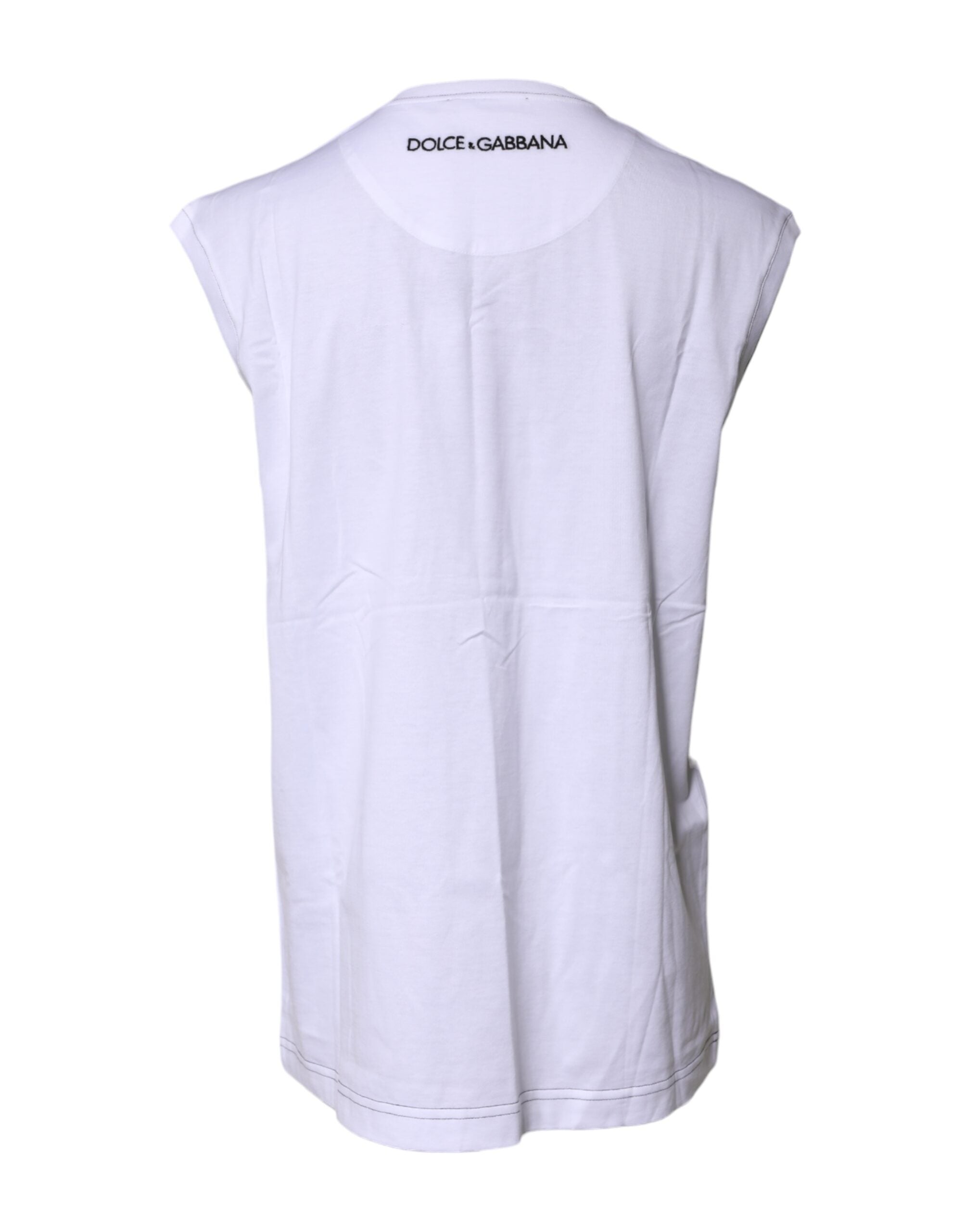 Dolce & Gabbana White Cotton Sleeveless Printed Tank T-shirt