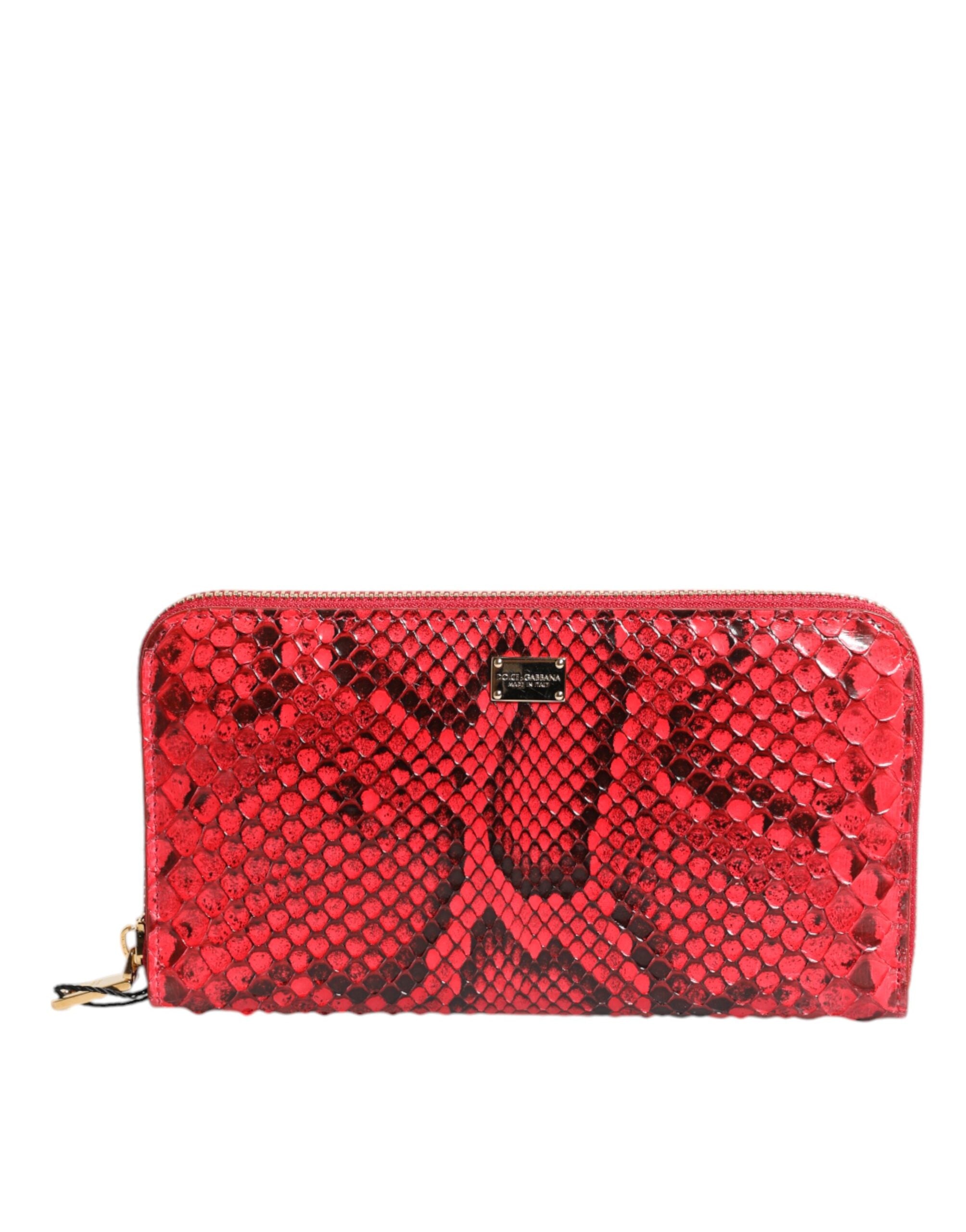 Rød eksotisk skinn Continental Clutch-lommebok med glidelås