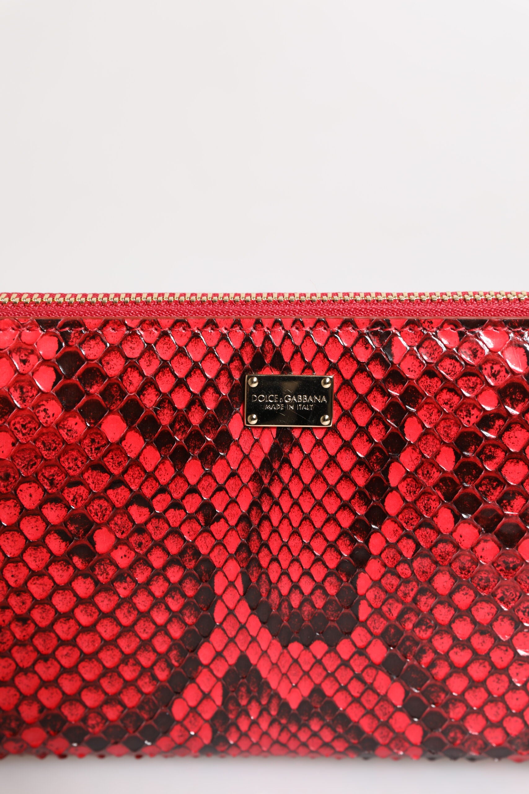 Rød eksotisk skinn Continental Clutch-lommebok med glidelås