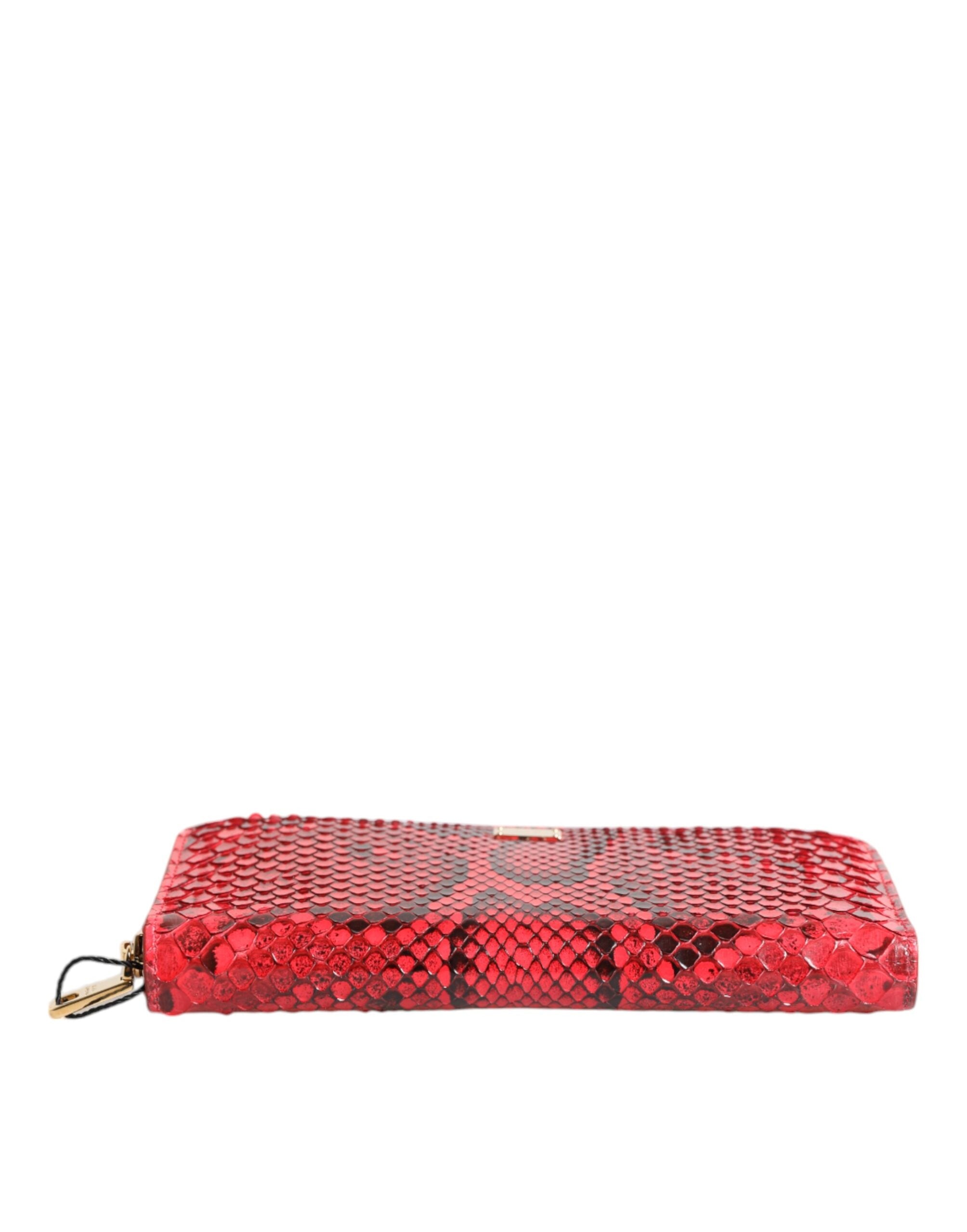 Rød eksotisk skinn Continental Clutch-lommebok med glidelås