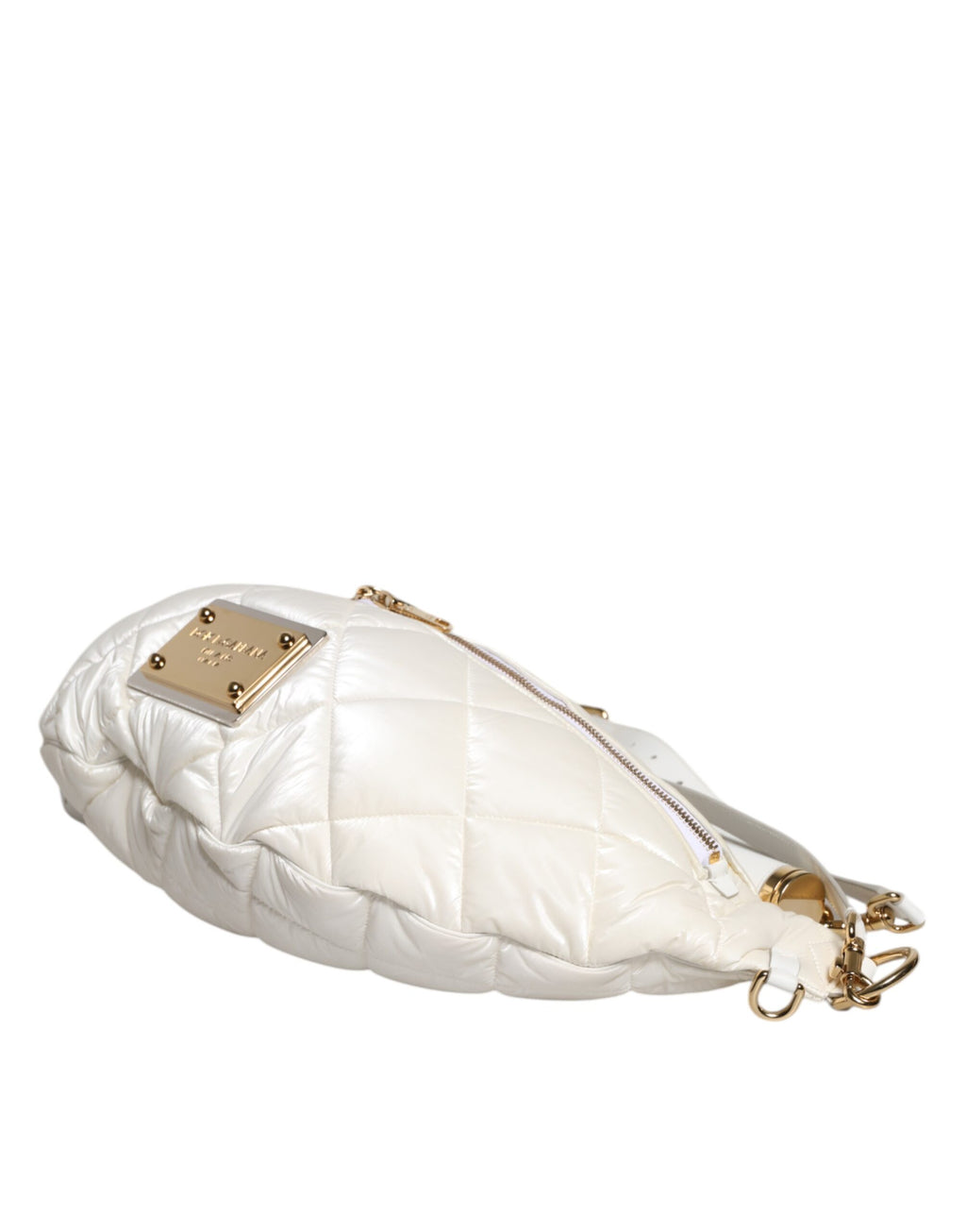 Dolce & Gabbana White Quilted Logo Plaque Belt Waist Fanny Pack Bag