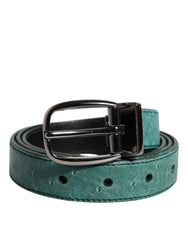 Dolce & Gabbana Green Ostrich Leather Silver Metal Buckle Belt