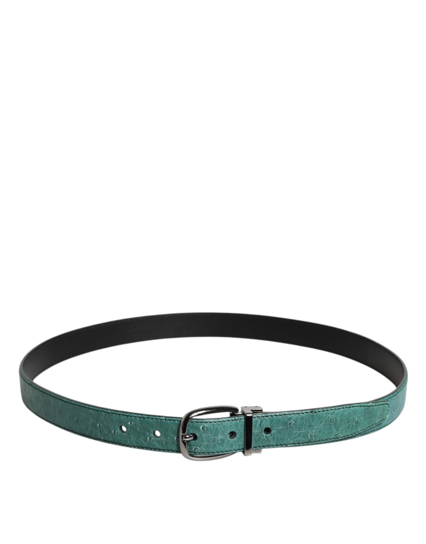 Dolce & Gabbana Green Ostrich Leather Silver Metal Buckle Belt