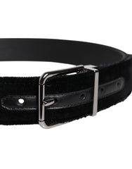 Dolce & Gabbana Black Cotton Silver Tone Metal Buckle Belt