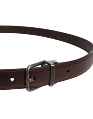 Dolce & Gabbana Brown Leather Silver Metal Buckle Belt