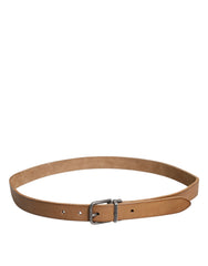 Dolce & Gabbana Brown Leather Silver Tone Metal Buckle Belt