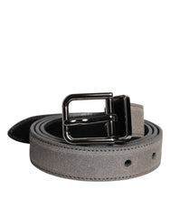 Dolce & Gabbana Gray Leather Silver Tone Metal Buckle Belt