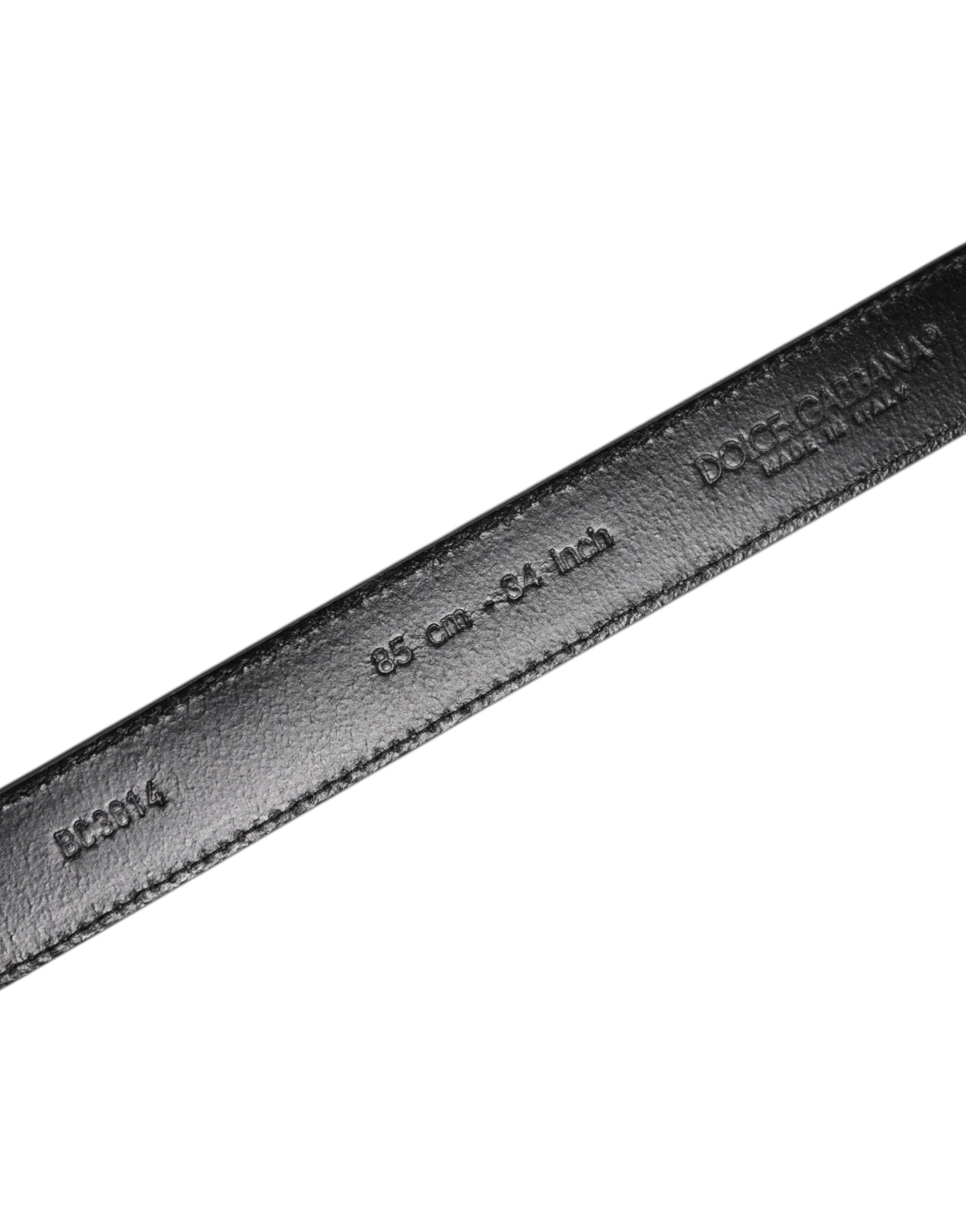 Dolce & Gabbana Gray Leather Silver Tone Metal Buckle Belt