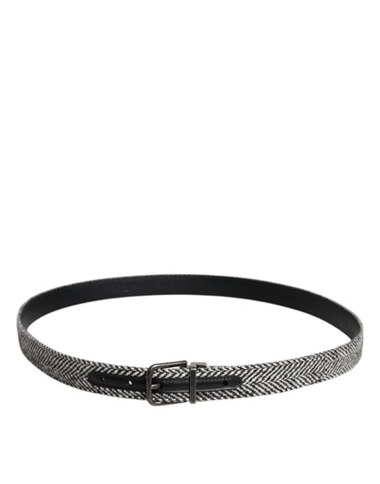 Dolce & Gabbana Black White Silver Tone Metal Buckle Belt