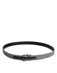 Dolce & Gabbana Black White Silver Tone Metal Buckle Belt
