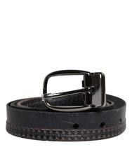 Dolce & Gabbana Black Leather Silver Tone Metal Buckle Belt