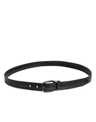 Dolce & Gabbana Black Leather Silver Tone Metal Buckle Belt