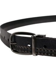Dolce & Gabbana Black Leather Silver Tone Metal Buckle Belt
