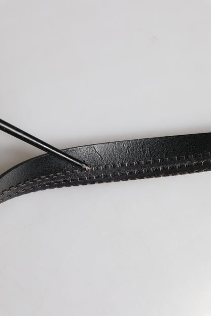 Dolce & Gabbana Black Leather Silver Tone Metal Buckle Belt