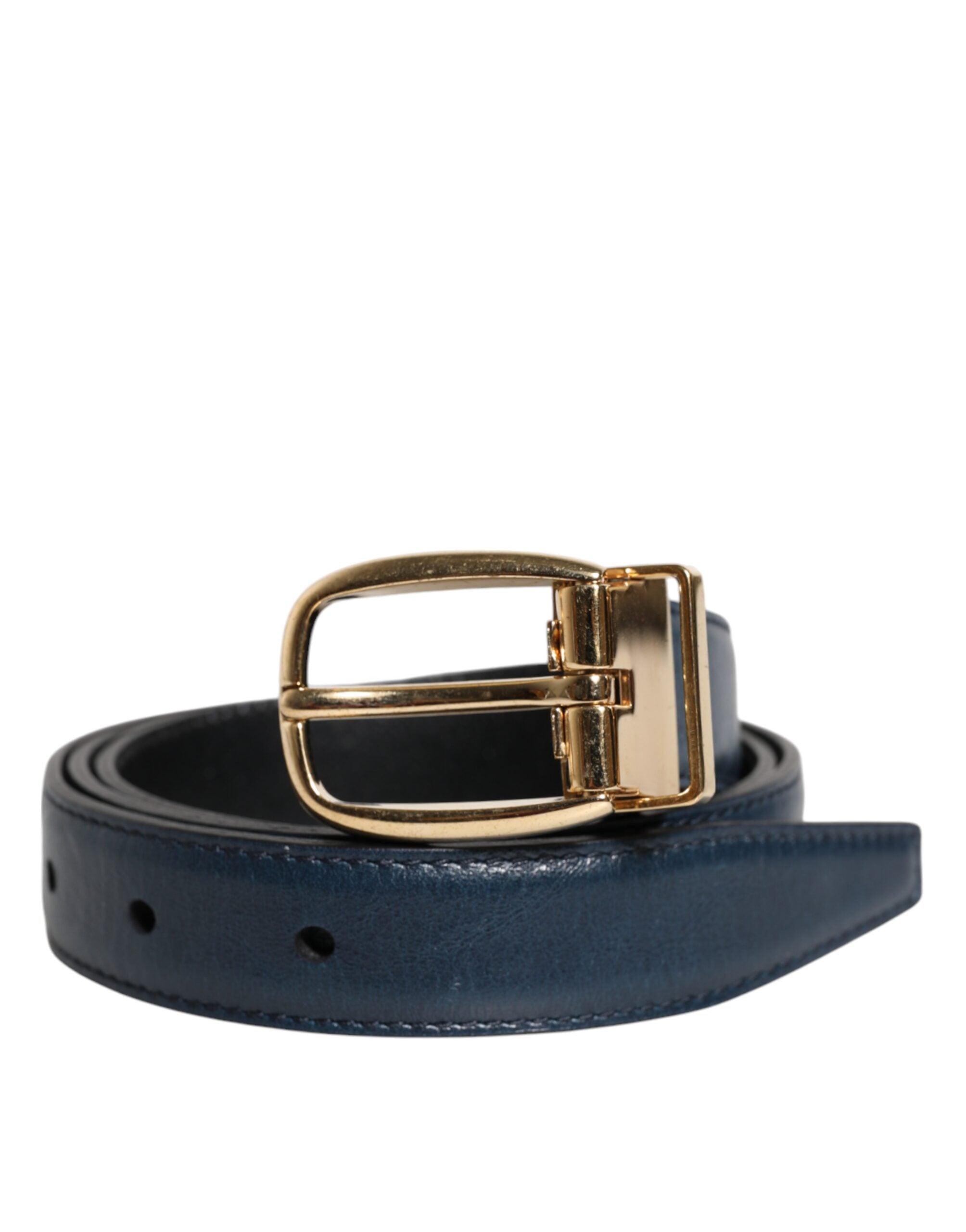 Dolce & Gabbana Blue Leather Metal Buckle Classic Belt
