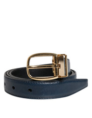 Dolce & Gabbana Blue Leather Metal Buckle Classic Belt