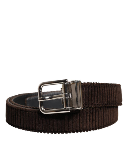 Dolce & Gabbana Brown Velvet Metal Buckle Classic Belt