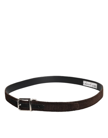 Dolce & Gabbana Brown Velvet Metal Buckle Classic Belt