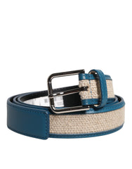 Dolce & Gabbana Blue Beige Leather Weaved Metal Buckle Belt