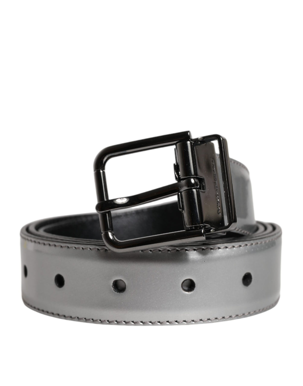 Dolce & Gabbana Silver Leather Classic Metal Logo Buckle Belt