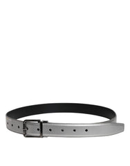 Dolce & Gabbana Silver Leather Classic Metal Logo Buckle Belt