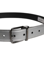 Dolce & Gabbana Silver Leather Classic Metal Logo Buckle Belt