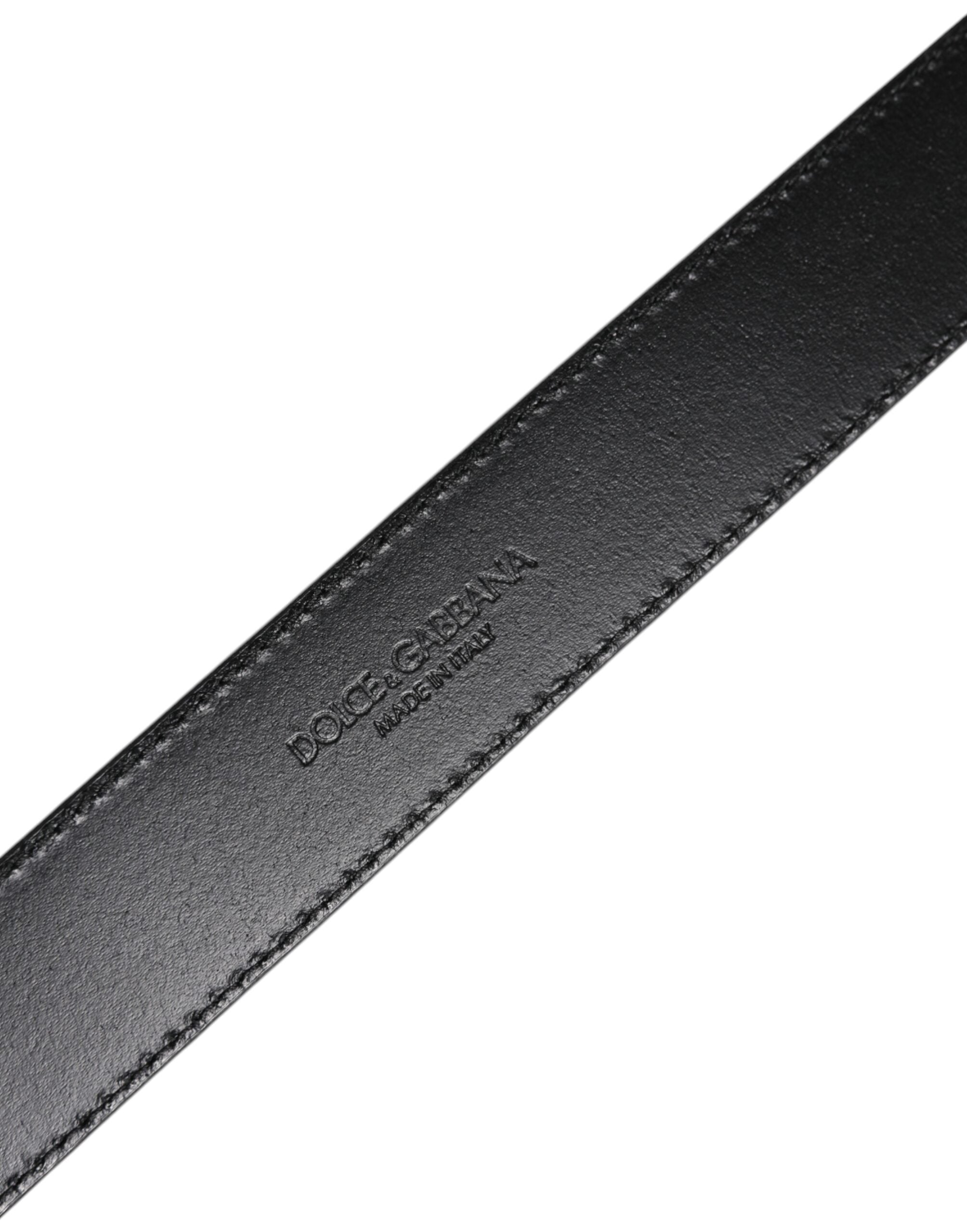 Dolce & Gabbana Silver Leather Classic Metal Logo Buckle Belt