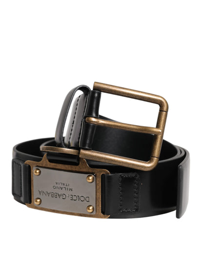 Dolce & Gabbana Black Leather DG Logo Plaque Buckle Belt