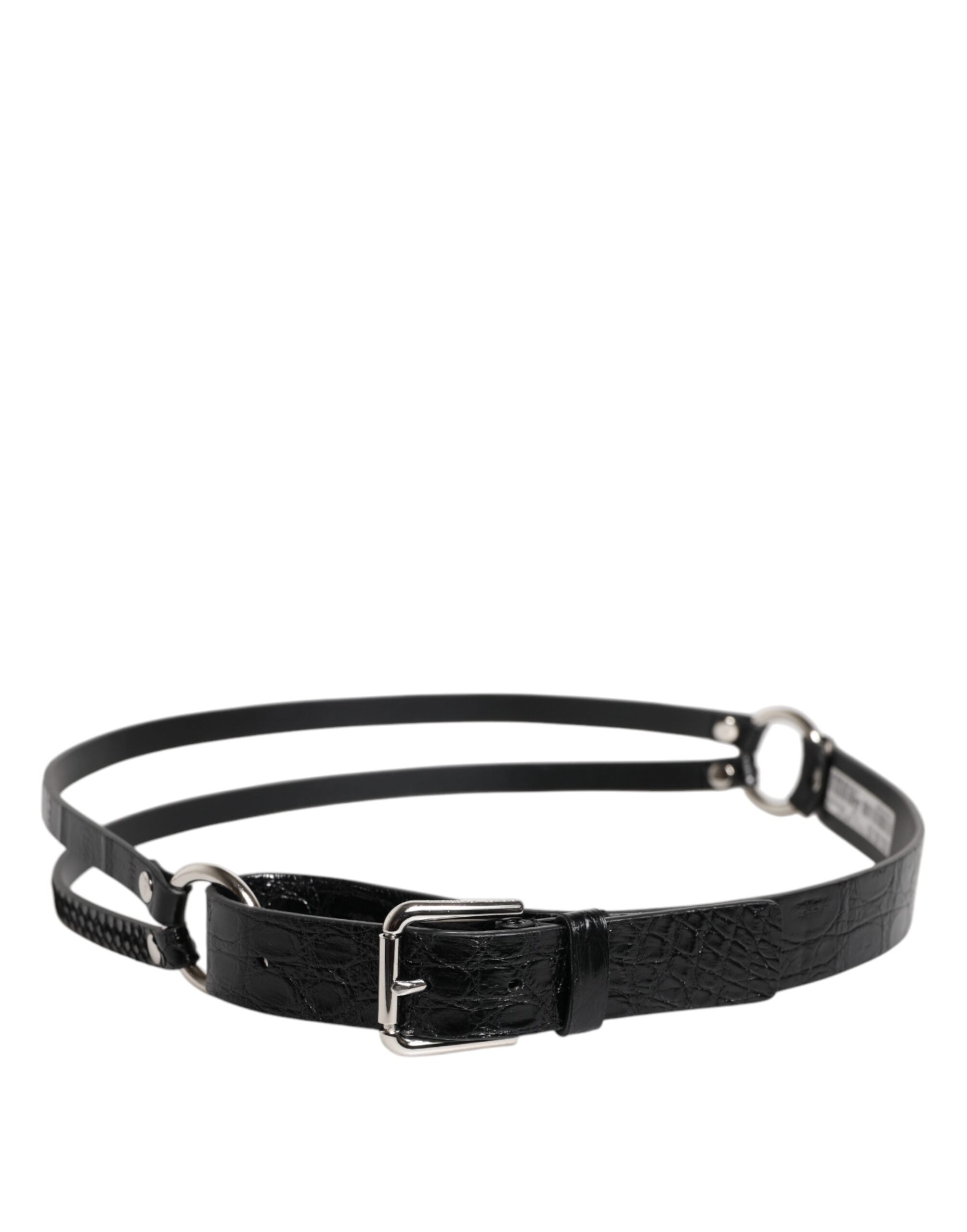 Dolce & Gabbana Black Exotic Leather Metal Logo Buckle Belt