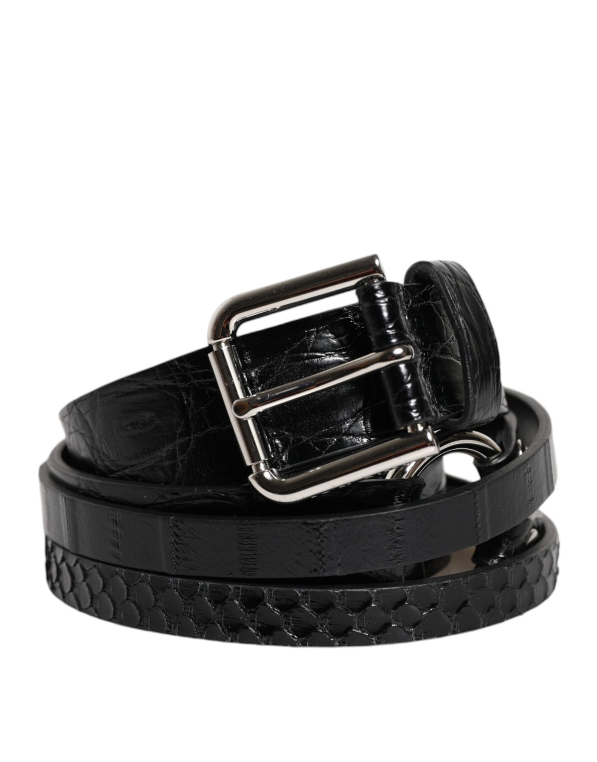 Dolce & Gabbana Black Exotic Leather Metal Logo Buckle Belt