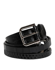 Dolce & Gabbana Black Exotic Leather Metal Logo Buckle Belt