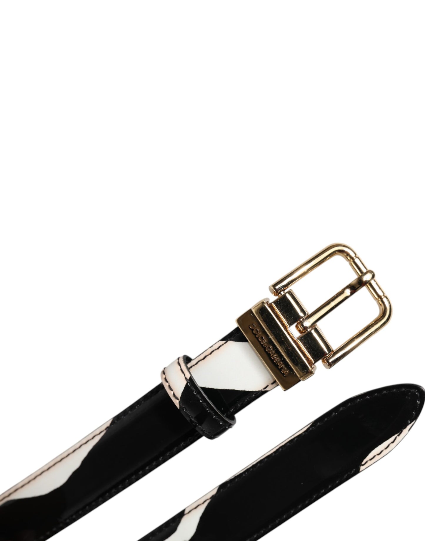 Dolce & Gabbana Black White Zebra Gold Metal Logo Buckle Belt