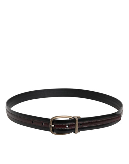 Dolce & Gabbana Black Burgundy Calfskin Metal Logo Buckle Belt