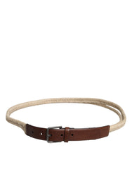 Dolce & Gabbana Brown Jute Leather Woven Metal Buckle Belt