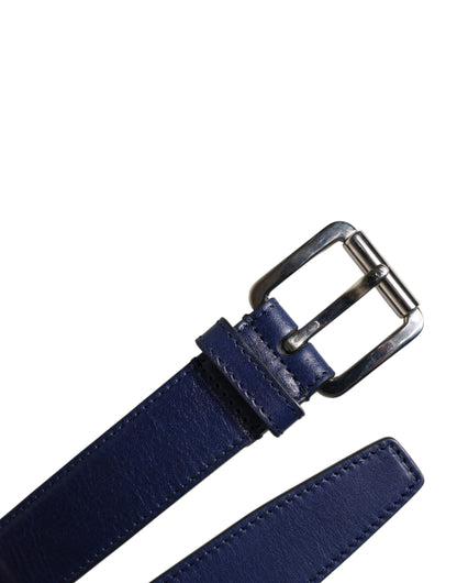 Dolce & Gabbana Blue Cotton Leather Printed Metal Buckle Belt