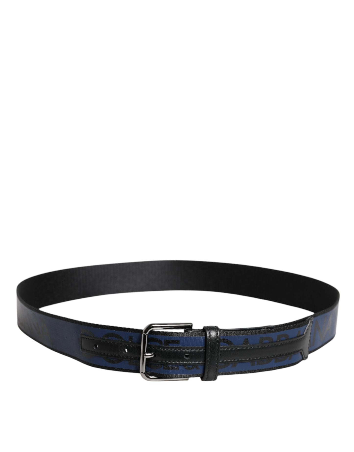 Dolce & Gabbana Black Blue Polyester Printed Metal Buckle Belt