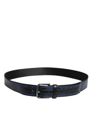 Dolce & Gabbana Black Blue Polyester Printed Metal Buckle Belt